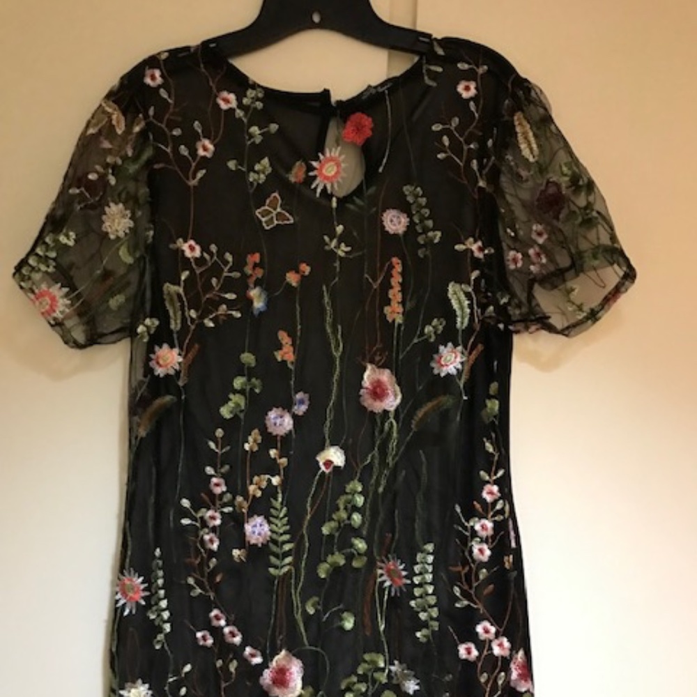 LIKE NEW! SASSY, SEE-THROUGH EMBROIDERED MESH T-SHIRT DRESS IN SIZE MEDIUM